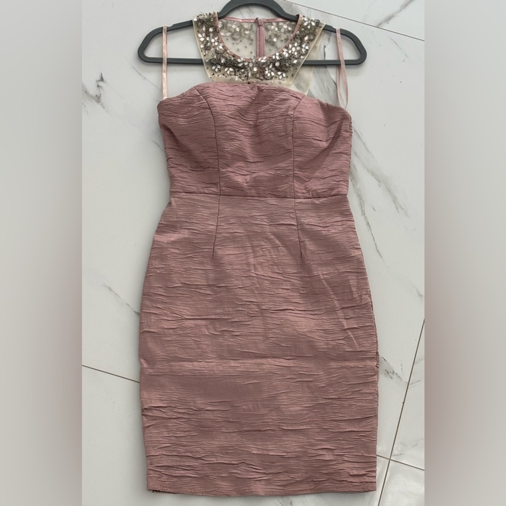Elegant Pink Strapless Dress knee length.